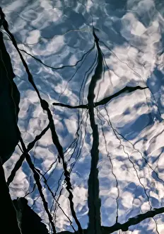 USA, California, San Diego, Abstract sailboat reflection in Americas Cup Harbor