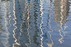 Seaport Village Prints: USA, California, San Diego, Seaport Village. Abstract water reflections of sailboats