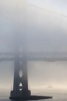 Bay Bridge Prints: USA, California, San Francisco, Embarcadero, Bay Bridge in fog