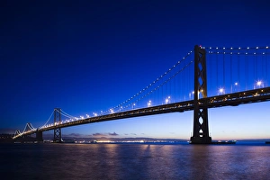 Bay Bridge Prints: USA, California, San Francisco, Embarcadero, The Bay Bridge, dawn