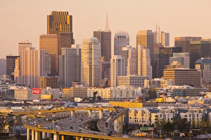 City View Prints: USA, California, San Francisco, Potrero Hill, view of downtown and I-280 highway, dusk