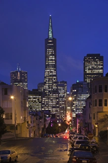 City View Prints: USA, California, San Francisco, North Beach, evening view of downtown and Transamerica