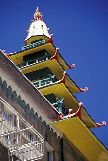 Chinatown Prints: USA, California, San Francisco, Chinatown. Pagoda-style building