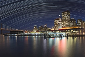 Images Dated 13th June 2016: USA, California, San Francisco. Composite of star trails above downtown. Credit as