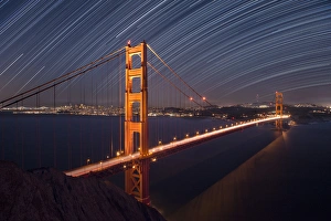Images Dated 31st January 2014: USA, California, San Francisco. Composite of star trails above Golden Gate Bridge