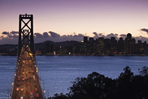 City View Prints: USA, California, San Francisco, Embarcadero, Bay Bridge from Treasure Island, dusk