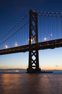 Bay Bridge Prints: USA, California, San Francisco, Embarcadero, The Bay Bridge, dawn