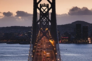 City View Prints: USA, California, San Francisco, Embarcadero, Bay Bridge from Treasure Island, dusk
