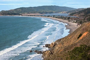 Trending: USA, California, San Francisco Bay Area, Marin County, elevated view of Stinson Beach