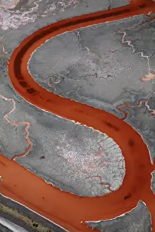USA, California, San Francisco - Colourful algae in salt evaporation ponds, Redwood City