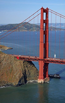 Aerial view of the Golden Gate Bridge in the San Francisco bay, California