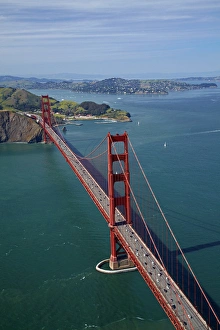 Aerial view of the Golden Gate Bridge in the San Francisco bay, California
