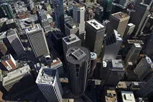Sky Scraper Prints: USA, California, San Francisco - Looking down onto skyscrapers, Market Street, in