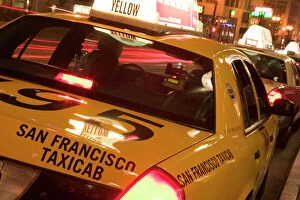 USA, California, San Francisco Union Square Evening San Francisco Taxi