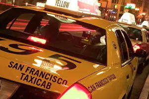 Town Square Prints: USA, California, San Francisco Union Square Evening San Francisco Taxi