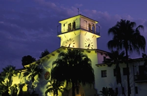 Santa Barbara Prints: USA, California, Santa Barbara, Courthouse at dusk