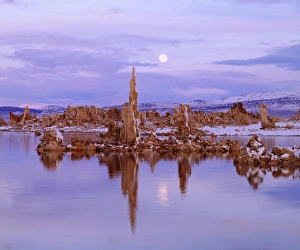 USA, California, Sierra Nevada Mountains. aFull Moon over Tufa Formations, Mono Lake