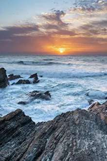 Geological Formation Prints: USA, California. Sunset at Montana de Oro State Park