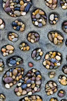 Pebble Prints: USA, California. Tafoni formation holes filled with pebbles