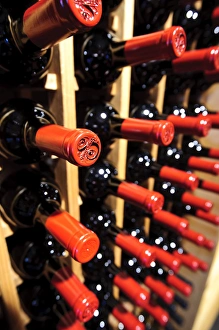 Images Dated 13th March 2011: USA, California, Temecula. Wine bottles in a rack
