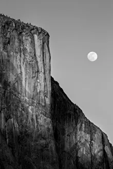 Moonrise Prints: USA, California, Yosemite National Park, Full moon rising near El Capitan at sunset