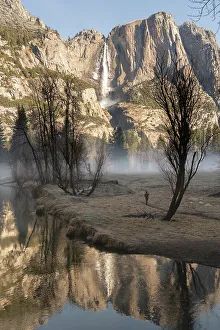 Person Prints: USA, California, Yosemite National Park. Upper Yosemite Falls in early spring