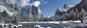Merced River Prints: USA, California, Yosemite NP. The Merced River, here dotted with snow-capped rocks