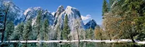 Merced River Prints: USA, California, Yosemite NP. The valley floor is dusted with snow in California s