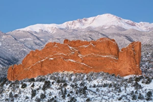 Garden Of The Gods Prints: USA, Colorado, Colorado Springs. Pikes Peak and sandstone formation