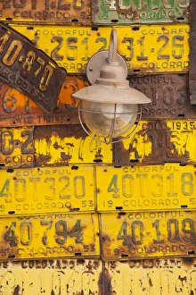 USA, Colorado, Crested Butte, building with license plate siding