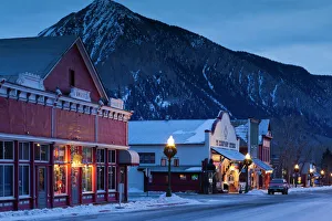 Build Prints: USA, Colorado, Crested Butte, historic buildings along Elk Avenue, winter, dawn