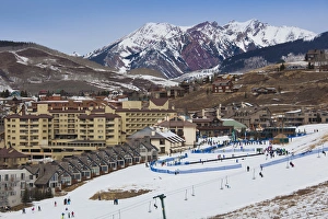 USA, Colorado, Crested Butte, Mount Crested Butte Ski Village, elevated view