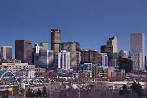 USA, Colorado, Denver, city view from the west, dusk