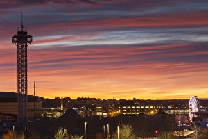 Build Prints: USA, Colorado, Denver, city view from the west with Elitch Gardens theme park tower, dawn