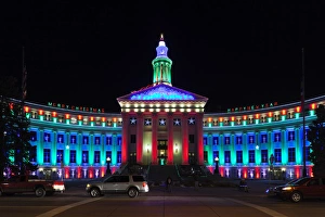 Christmas Prints: USA, Colorado, Denver, Denver City and Country Building with Christmas Lights