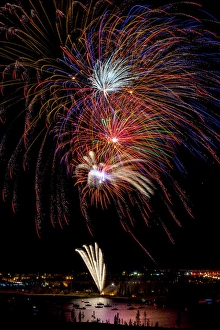 USA, Colorado, Frisco, Dillon Reservoir. Fireworks display on July 4th. Credit as