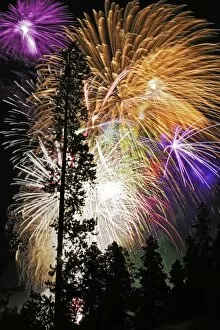USA, Colorado, Frisco. Spectacular July 4th fireworks display. (composite) Credit as