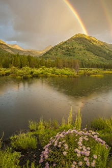 Images Dated 27th July 2015: USA, Colorado, Gunnison National Forest. Rainbows over Slate River Valley. Credit as