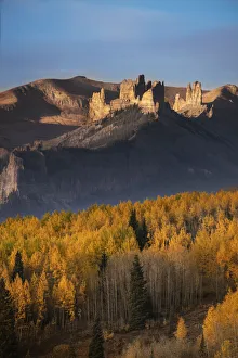 The Castle Prints: USA, Colorado, Gunnison National Forest. The Castles rock formation on an autumn sunrise
