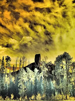 Chimney Rock Prints: USA, Colorado. Infrared of Chimney Rock at Owl Creek Pass