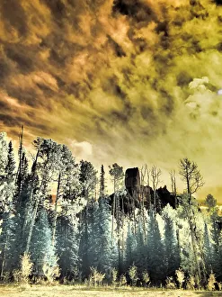 Chimney Rock Prints: USA, Colorado. Infrared of Chimney Rock at Owl Creek Pass