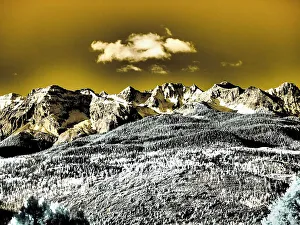 San Juan Mountain Prints: USA, Colorado. Infrared of view of Mount Sneffels and Aspen trees