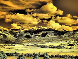 USA, Colorado. Infrared of view of Mount Sneffels and Aspen trees
