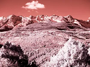 San Juan Mountain Prints: USA, Colorado. Infrared of view of Mount Sneffels and Aspen trees