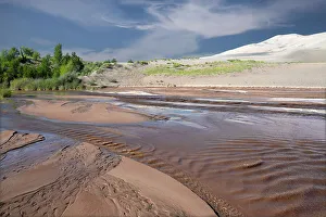 Sand Dune Prints: USA, Colorado. Medano Creek in Great Sand Dunes National Park