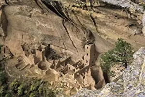 Ancestral Puebloan Prints: USA, Colorado, Mesa Verde NP. Square Tower House ancestral puebloan ruins in Navajo