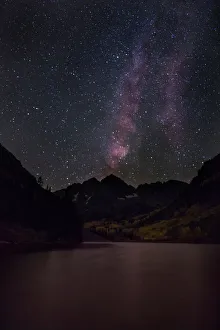 USA, Colorado. The Milky Way above Maroon Bells mountains and lake