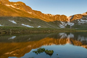 Images Dated 28th June 2013: USA, Colorado, Mt. Evans. Summit Lake reflection at sunrise
