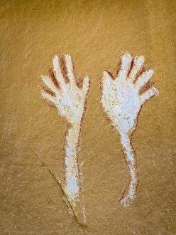 Pictograph Prints: USA, Colorado. Pictograph of hands in Canyon Pintado National Historic District. Credit as