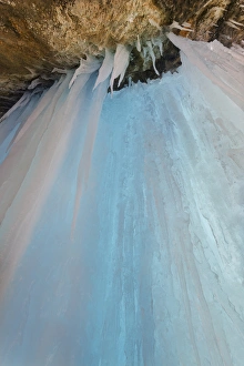 Pillar Prints: USA, Colorado, Rifle Mountain Park. Ice pillar in limestone cave